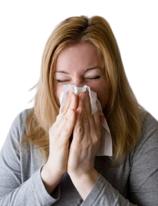 Girl sneezing on white background